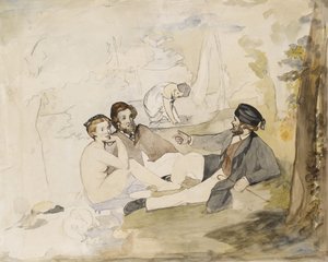 &39;डेगुनर सुर ल&39;हेर्बे&39; के लिए अध्ययन, c.1863 (कलम, पेंसिल और कागज पर wc) द्वारा एडोर्ड मैनेट